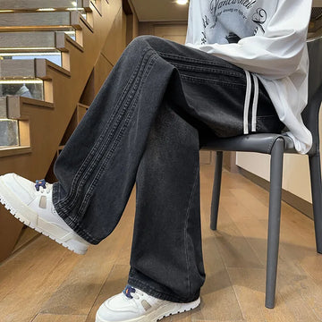 Riolio Jeans Men Denim Pants Elastic waist pull rope Straight Droop Vintage Loose Bottom Straight Wide Leg Casual Male Trouser